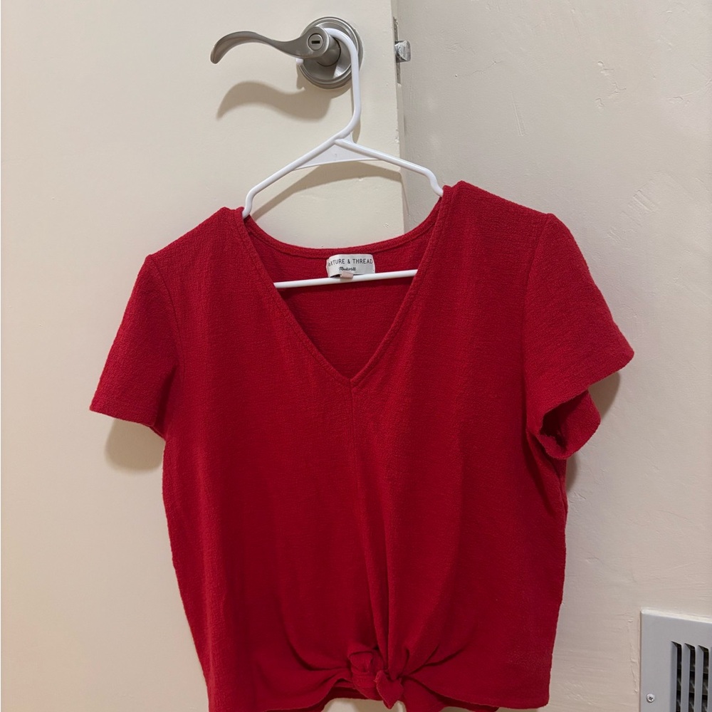 Madewell Red Short Sleeve V-Neck Top